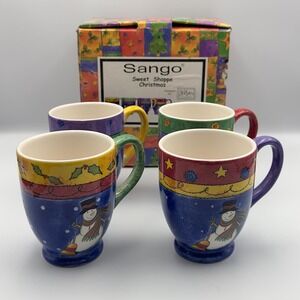 Sango Sweet Shoppe Christmas Set of 4 Snowman Mugs Sue Zipkin New/Original Box